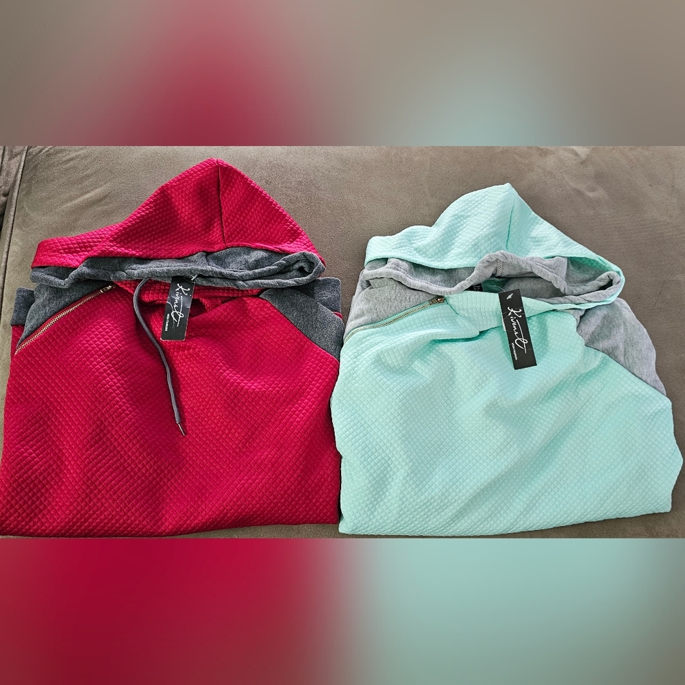 Women's Stitching Hooded Sweater, Zipper Shoulder, Long-sleeved Sweatshirts XXL